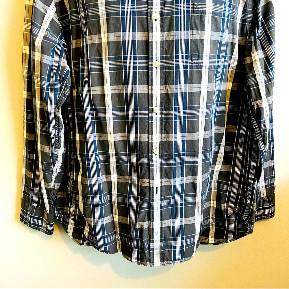 J.Crew XL Blue Gray Button Down Plaid Cotton Shirt